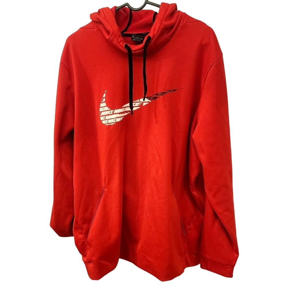 Nike Dri-Fit Mens XXL Red Swoosh Pullover Hoodie Sweatshirt Athletic